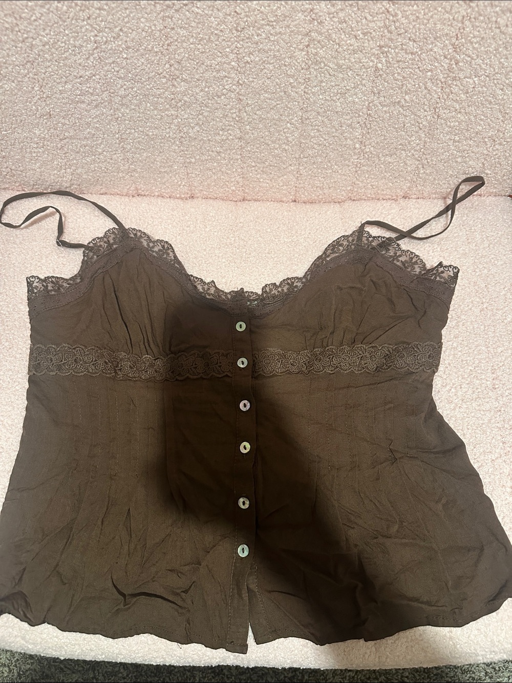 Love Tree Brown Lace-Trim Cami Top